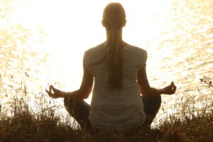meditate, woman, yoga, zen, meditating, relax, relaxing, wellness, yoga pose, nature, meditation, peaceful, silhouette, sunset, tranquil, calm